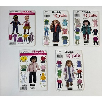 Simplicity Sewing Patterns Lot 5 18 Inch Doll Clothes 3873 7083 5733 4297 4786