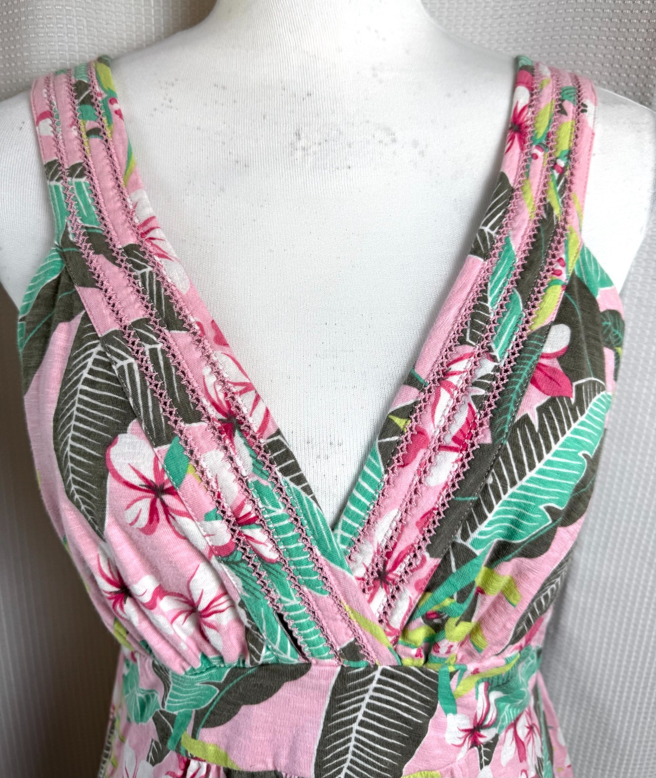 Tommy Bahama Livia Leaves Sundress XL Cotton Pink Tropical Sleeveless Resort EUC