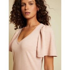 Nation LTD Mallory Pink 100% Peruvian Cotton Flutter Sleeve Tee Dress GUC