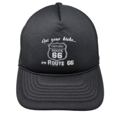 Route 66 Get Your Kicks Black White Trucker Hat Snapback OS Adjustable Mesh