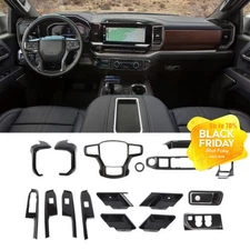 Center Console Interior Trim Cover Kit For Chevy Silverado 22+ 18pc Carbon Fiber
