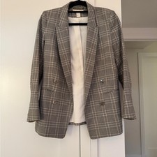 H M Women's Gray Plaid Double Breasted Blazer Sz 6