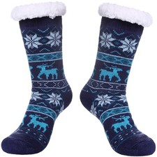 Slipper Socks for Women with Grippers, Winter Warm Fuzzy Indoor One Size Blue
