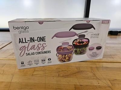 2 PACK Bentgo All-In-One Lunch Snack Glass Salad Container Purple & Black