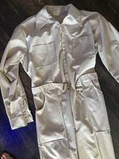 Para suit Vintage 70s Suede Look Utility Jumpsuit Beige Safari Belted Boho Retro