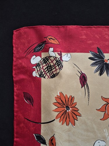 BURBERRY 48cm Silk Square Scarf Twill Tortoise Design Plaid Floral - Foto 4 di 8
