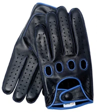 RIPARO MOTOR SPORTS Stitched Touchscreen Leather Driving Gloves Blue/Black XL