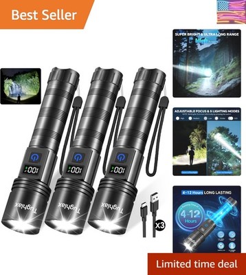 3Pack Rechargeable Flashlights High Lumens, Super Bright Flashlight with LCD ...