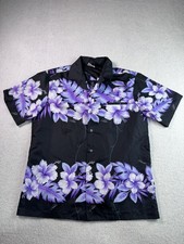 Kalena Fashions of Hawaii Men's Purple Hibiscus Aloha Shirt Medium Polyester