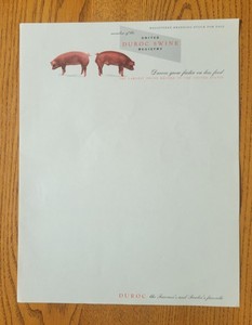 United Duroc Swine Registry letterhead/stationery, single sheet, ships flat