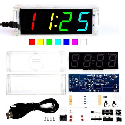 Colorful Digital LED Electronic Alarm Clock DIY Kits Soldering Practice Learn...