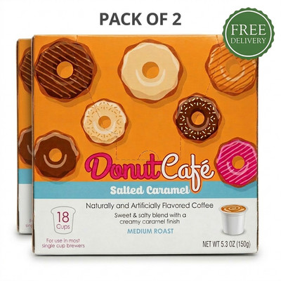 2 (pack) Donut Café Salted Caramel Coffee K-Cup Pods 18+18 Count Medium Roast