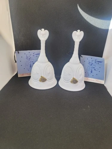 2 Vintage Fenton White Glass Bicentennial Bells