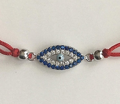 925 massiv Sterling Silber 13mm blau Evil Eye rote Kordel Glücksbringer Armband