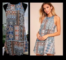 Lulus Gray Swing Print Dress Medium