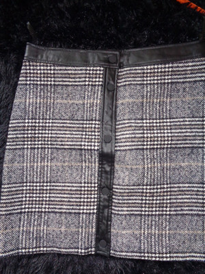 Esprit, Neu Woll-Rock Kariert Mit Leder Applikationen, Druckknöpfe Gr. 40