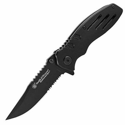 Smith & Wesson Extreme Ops SWA24S 3.1'' Serrated Clip Point Folding Knife Black