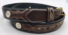 Dutyman  Leather Border Patrol Belt Western Style  1.5" Worn Stitching 48