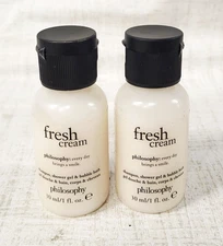 2 x Philosophy FRESH CREAM 3 In 1 Shampoo Shower Gel Bubble Bath 1 fl oz NEW!!!