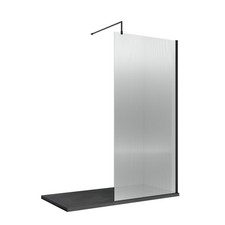 Nuie 800mm x 1850mm Fluted Wetroom Shower Screen with Matt Black Support Bar - W