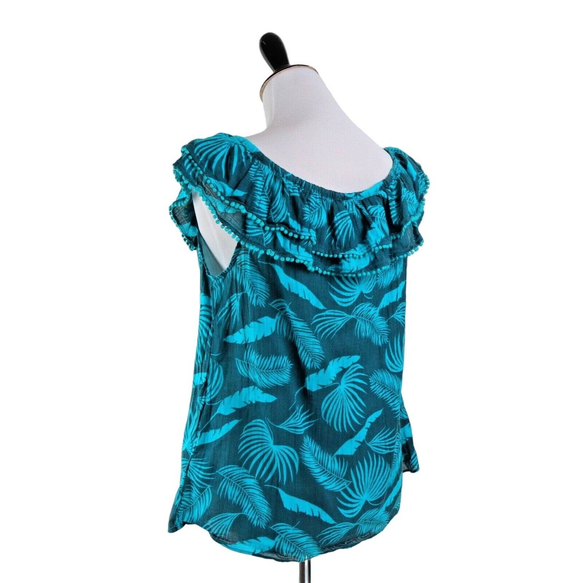 Boden US 8 Hettie Off Shoulder Blouse Ruffle Jungle Woodland Teal View 5