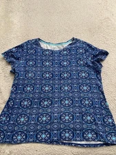 Croft & Barrow Women Geometric Short Sleeve Crew Neck T-Shirt Multicolor Size XL