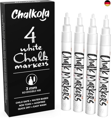 Kreidestifte für Tafel Abwaschbar Weiß - 4 Kreidemarker Weiss 3mm Umkehrbare Spi