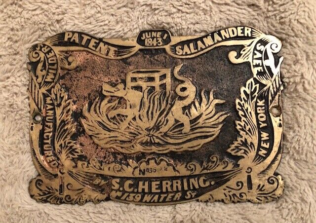 Antique Early Silas C Herring Salamander Safe Bronze Plaque Wilder's Patent 1843