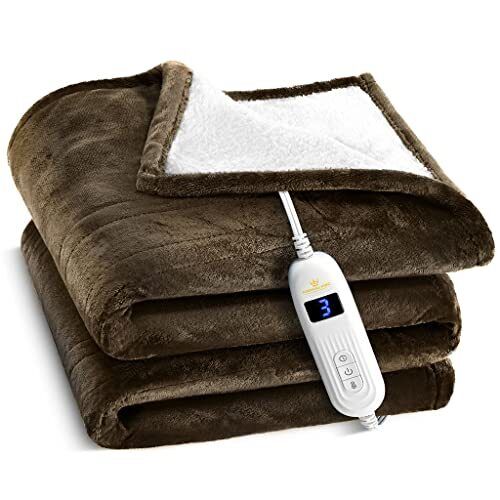 HEATED BLANKET Electric Throw with Hand Controller Brown 50x60 Inch MEDICAL KING - Picture 1 of 7