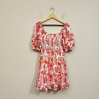 ROBERTA ROLLER RABBIT Jemina Ren Dress Womens M Floral Smocked Puff Sleeve Boho