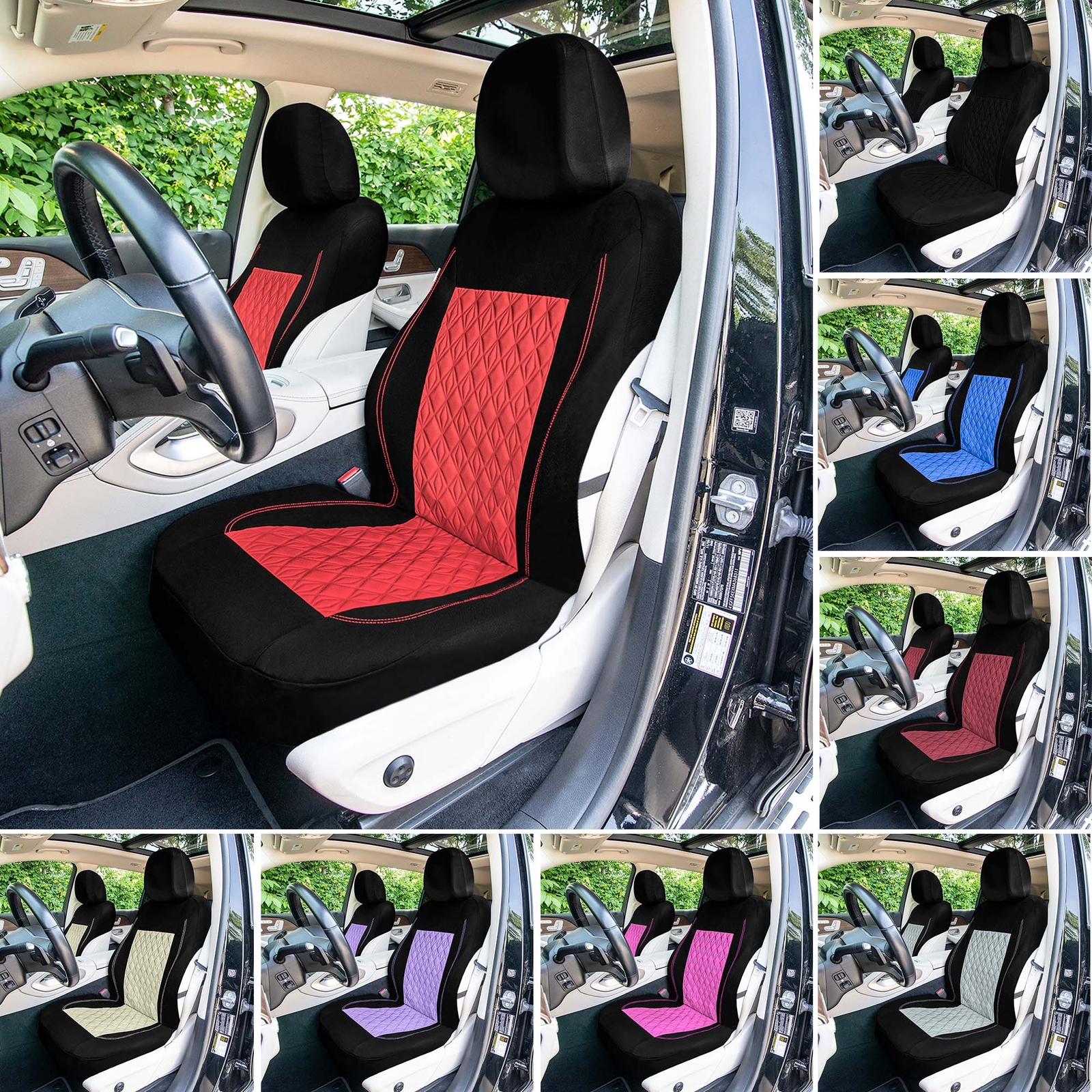 FH Group Universal Fit Diamond Stitched Car Seat Cover Covers Protector Full Set