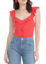 ASTR the Label Peggy Ruffle Bodysuit Red Size L 3342