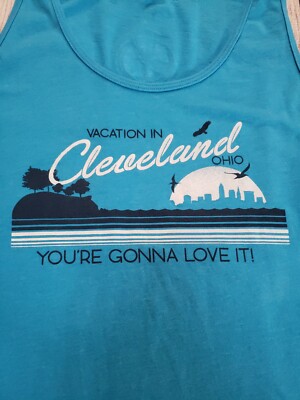 CLE CLOTHING WOMEN'S EXTRA LARGE XL VACATION IN CLEVELAND BLUE TANK TOP  SHIRT