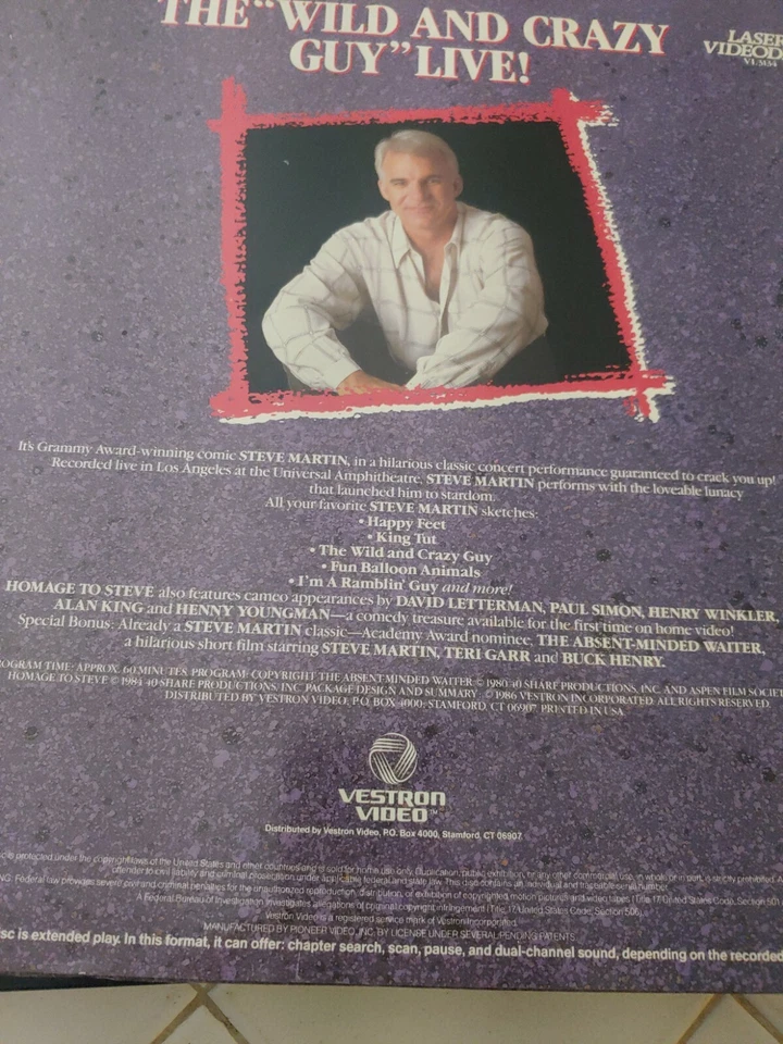 Steve Martin Live Laserdisc 1986 VG Condition Foto 3 de 4