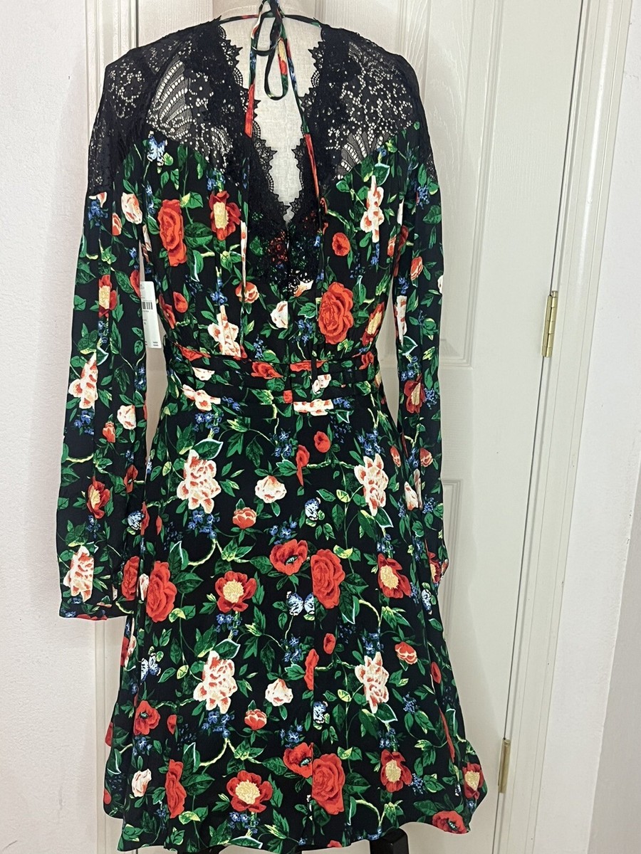 anthropologie black dress with flowers Floral Motif Women's Size 6 New Lace Long Sleeve Lace trim in the attending a wedding Eliza J Women's Sleeveless FIT:Plus Size