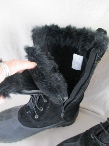 Lands End Womens Black Lace Up Side Zip Leather Faux Fur Snow Boot 511644 Size 9 - Picture 3 of 7