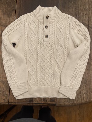 Gap Sweater Kids Large Ivory Cable Knit Mock Neck Henley Button Preppy NWOT