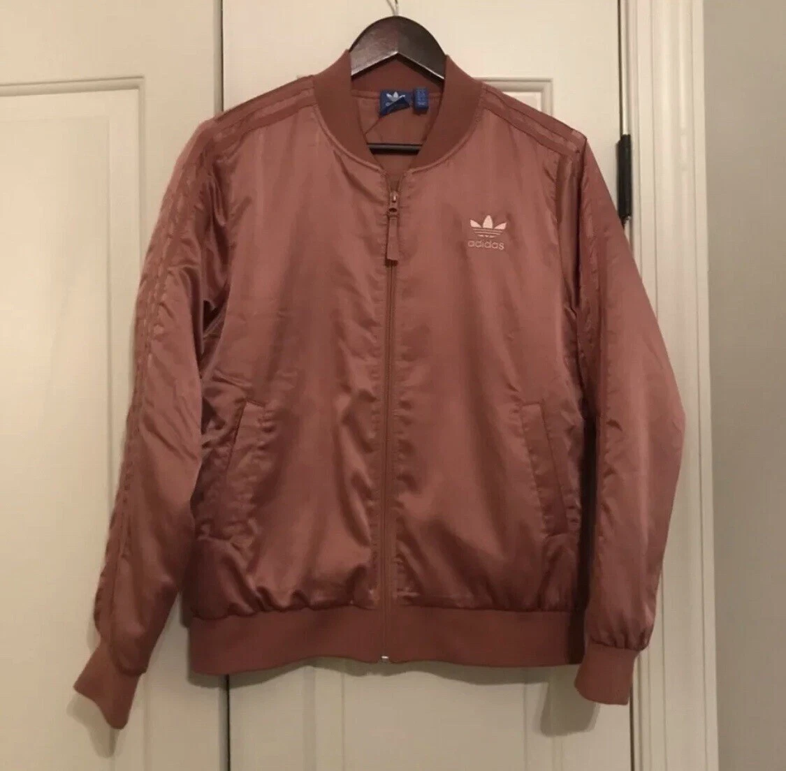 Adidas pink satin bomber cheap jacket