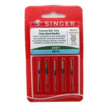 5 Pk. Genuine Singer 2001 Size 90/14 Chromium Ball Point Embroidery Needles