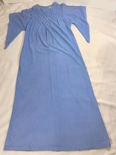 Vintage 70s Sears Loungewear Blue Smocked Maxi Nightgown Angel Sleeves