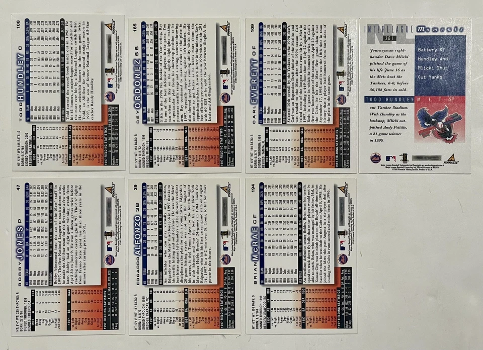 1998 SCORE BASEBALL NEW YORK METS 7 CARD LOT-EDGARDO ALFONZO-REY ORDONEZ-HUNDLEY - Image 2 of 4