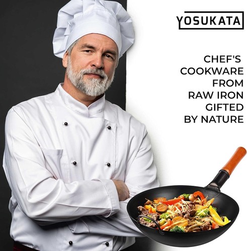 Yosukata Carbon Steel Wok Stir Fry Pan with Flat Bottom Black Durable Cookware - Picture 9 of 9