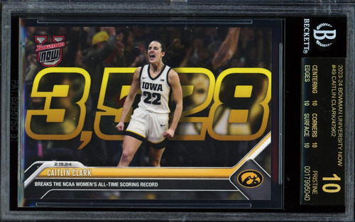 Caitlin Clark 2023 Bowman University Now Card #49 BGS Black Label 10!