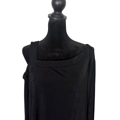 Chico's Travelers 3 Size XL Top Slinky One Shoulder Black Travel Stretch Casual - Picture 5 of 13