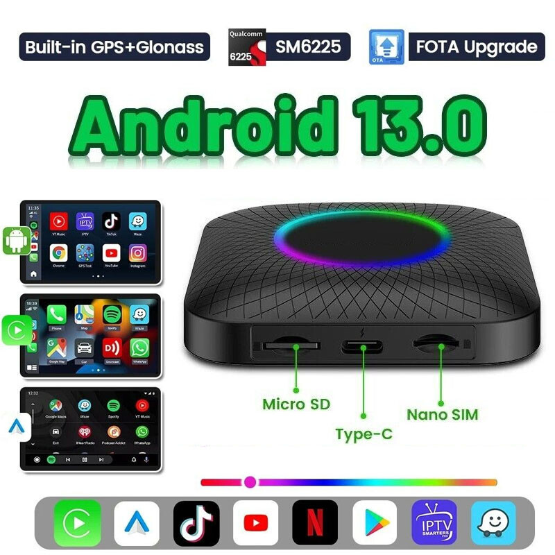 ‌Android 13 AI Box: Wireless CarPlay/AA, Qualcomm 6225, 8GB+128GB‌