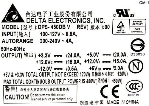 Power Supply Delta Electronics Dps-450db V 450WATT 24-PIN ATX PSU - Picture 3 of 3