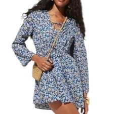 NWT J. Crew Tiered Tie Front Beach Dress Cobalt Floral Cotton Voile XS