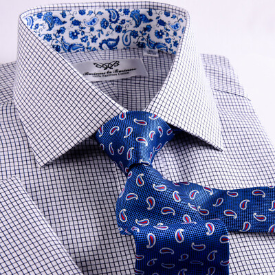 Light Blue Mini Gingham Checkered Formal Business Dress Shirt Yellow Floral Boss