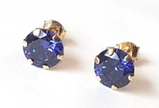 9ct Gold 6mm Large Round Purple Tanzanite Stud Earrings X'mas Bday Gift BOX NEW