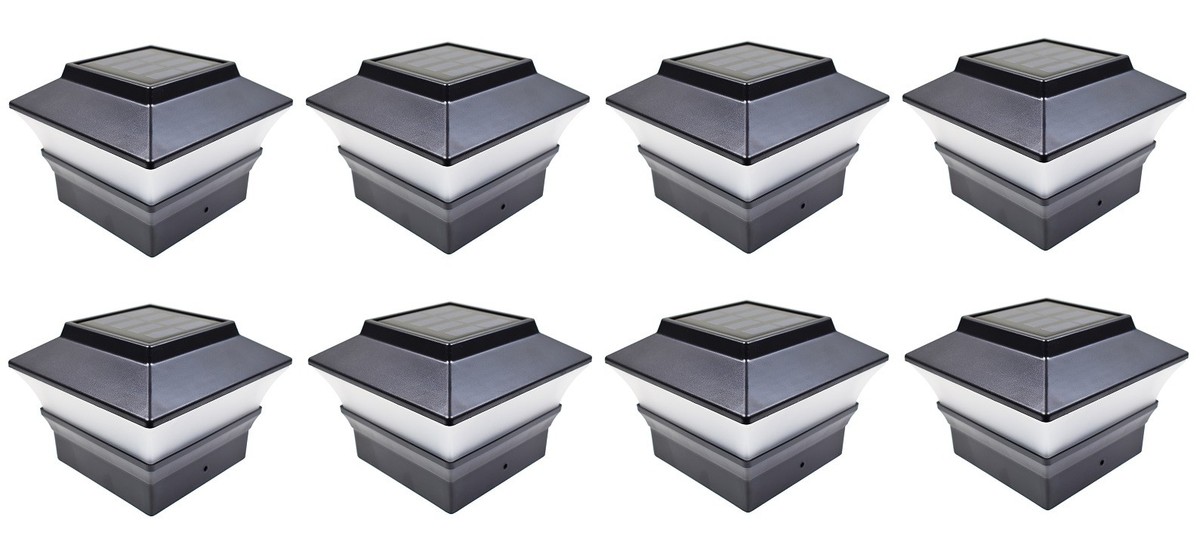 Relightable Solar 4 in. x 4 in. Black Vinyl Outdoor Post Cap Deck Lights (4-Pack) Relightable Solar 4 in. x 4 in. Black Vinyl Outdoor Post Cap Deck Lights (4-Pack)